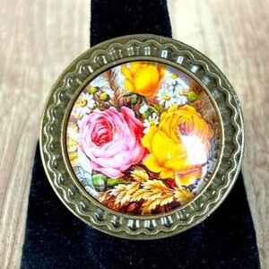 Retro Floral Print Victorian Style Adjustable Ring, NWT, Handmade